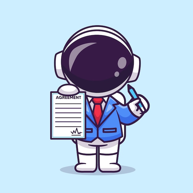 Free vector cute astronaut business holding agreement paper cartoon vector icon illustration science business