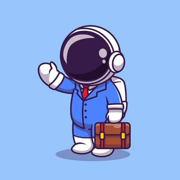 Cute Astronaut Businessman Cartoon Illustration. Science Business Icon Concept. Flat Cartoon Style