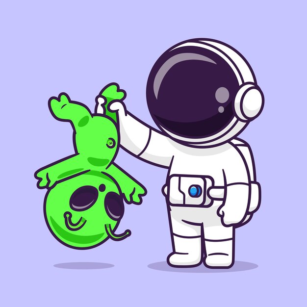 Cute Astronaut Catch Alien Cartoon Vector Icon Illustration Science Technology Icon Concept Isolated
