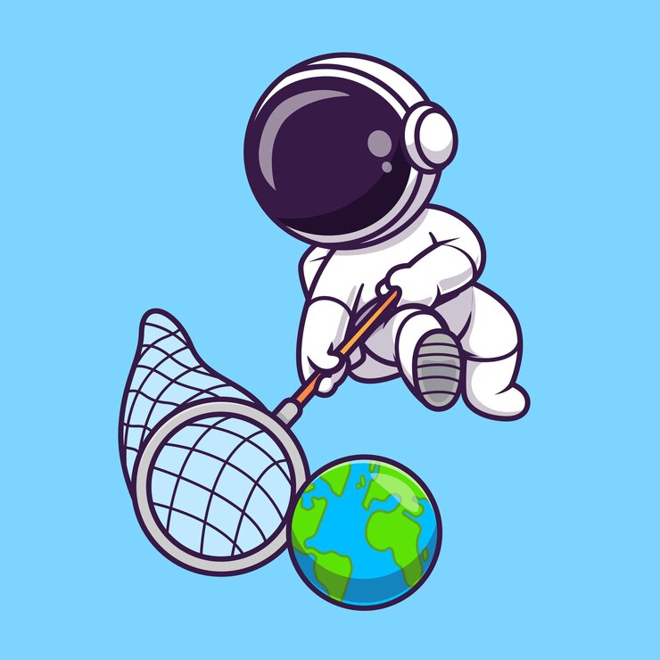 Free Vector cute astronaut catching earth with fishing net cartoon vector icon illustration science technology
