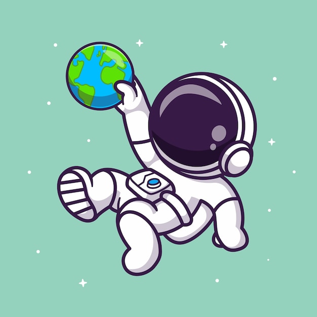 Free vector cute astronaut catching earth world globe in space cartoon vector icon illustration. .science techno