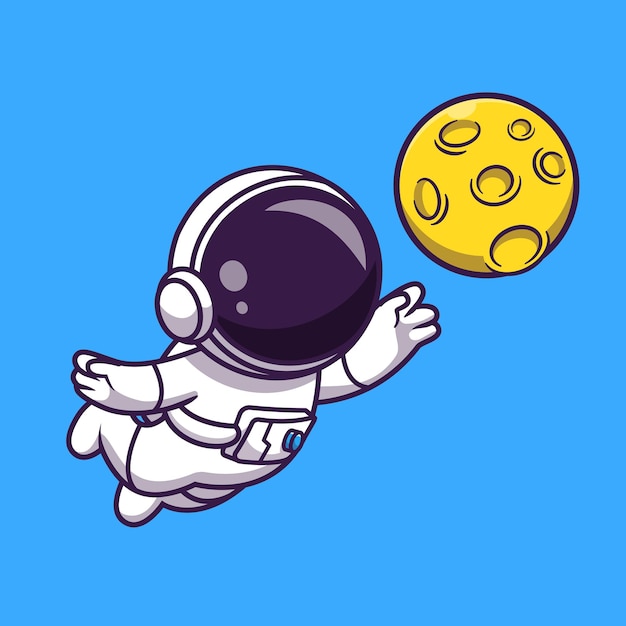 かわいい宇宙飛行士キャッチ月漫画ベクトルアイコンイラスト