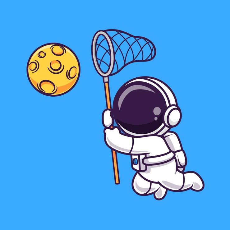 Free Vector cute astronaut catching moon with fishing net cartoon vector icon illustration. science technology