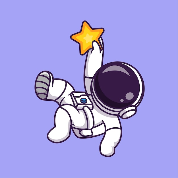 귀여운 우주 비행사 잡기 스타 만화 벡터 아이콘 그림 과학 기술 아이콘 개념 절연 프리미엄 벡터. 플랫 만화 스타일