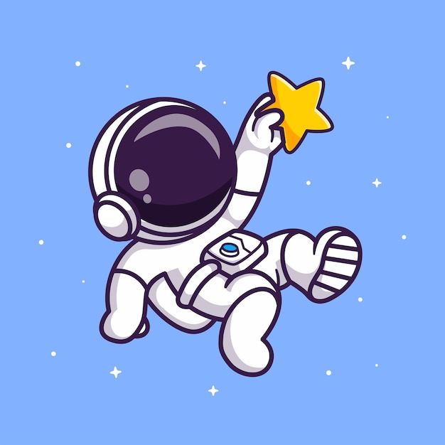 かわいい宇宙飛行士キャッチ スター漫画ベクトル アイコン イラスト。フラットに分離された科学技術のアイコン