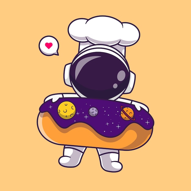 Cute Astronaut Chef With Donut Space Cartoon Vector Icon Illustration Science Food Icon Isolated