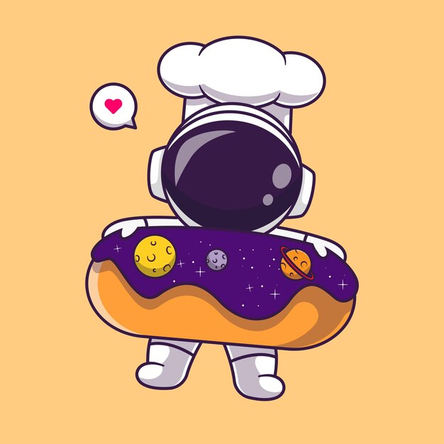 도넛 공간 만화 벡터 아이콘 일러스트와 함께 귀여운 우주 비행사 요리사 절연 과학 음식 아이콘