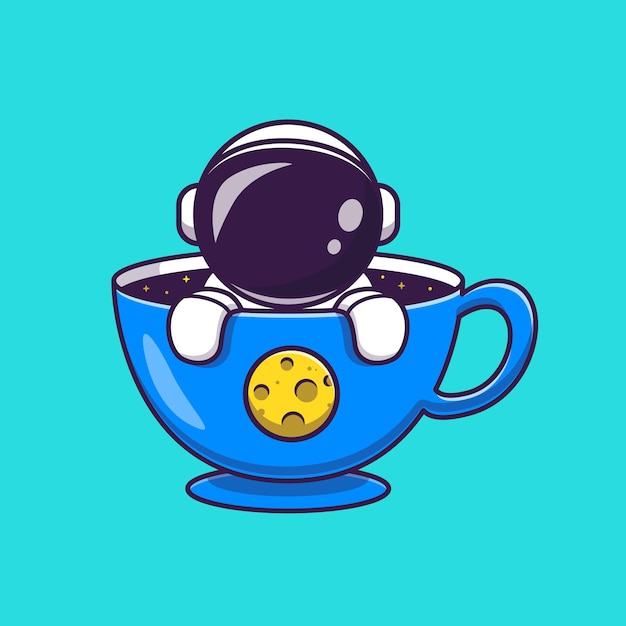Free vector cute astronaut in cup cartoon vector icon illustration. science drink icon concept isolated premium vector. flat cartoon style