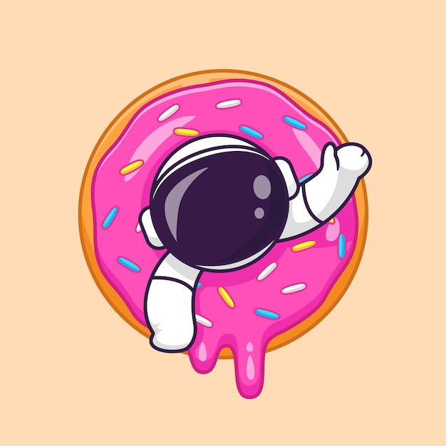 Cute Astronaut In Doughnut Cartoon Vector Icon Illustration. Science Food Icon Concept Isolated Premium Vector. Flat Cartoon Style