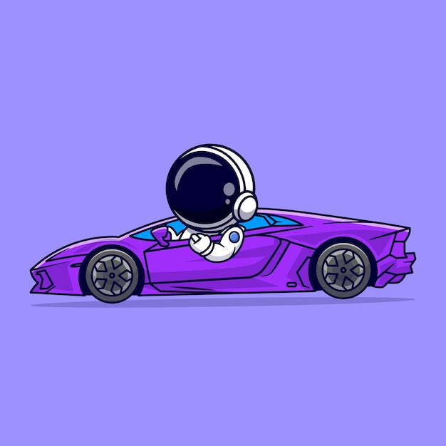 Cute astronaut driving car cartoon vector icon illustration. transportation technology icon concept isolated premium vector. flat cartoon style