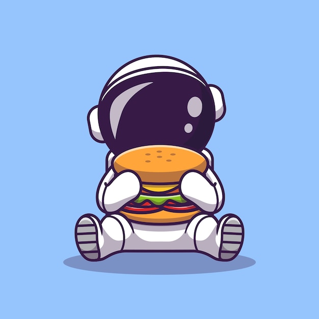 Carino astronauta mangiare hamburger fumetto icona vettore illustrazione. icona dello spazio alimentare