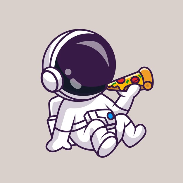 cute astronaut eating pizza cartoon vector icon illustration science food icon concept isolated flat