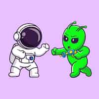 無料ベクター かわいい宇宙飛行士と戦う外国人漫画ベクトル アイコン イラスト科学技術分離フラット
