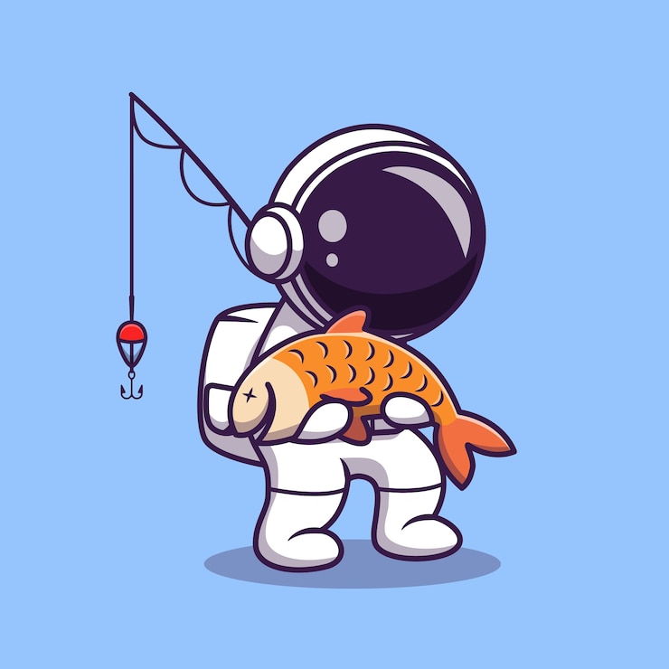 Free Vector cute astronaut fishing cartoon illustration. science sport concept