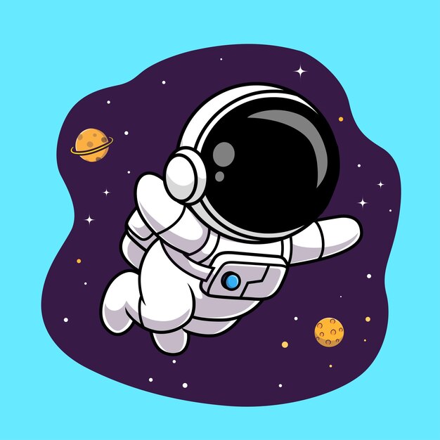 Cute Astronaut Floating In Space Cartoon Vector Icon Illustration Science Technology Icon Concept