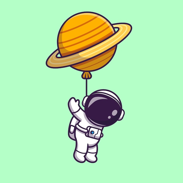Милый космонавт, плавающий с планетным воздушным шаром в космосе