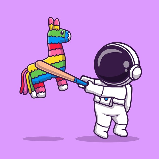 Cute Astronaut Hit Pinata Cartoon Vector Icon Illustration Science Holiday Icon Concept Isolated