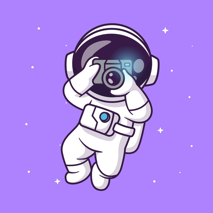 무료 Vector 공간 만화 벡터 아이콘 그림 과학 기술 절연에 카메라를 들고 귀여운 우주 비행사