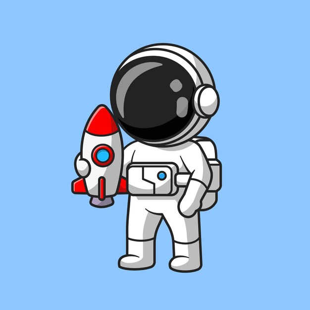 Cute Astronaut Holding Mini Rocket Cartoon Vector Icon Illustration. Science Technology Icon Concept Isolated Premium Vector. Flat Cartoon Style