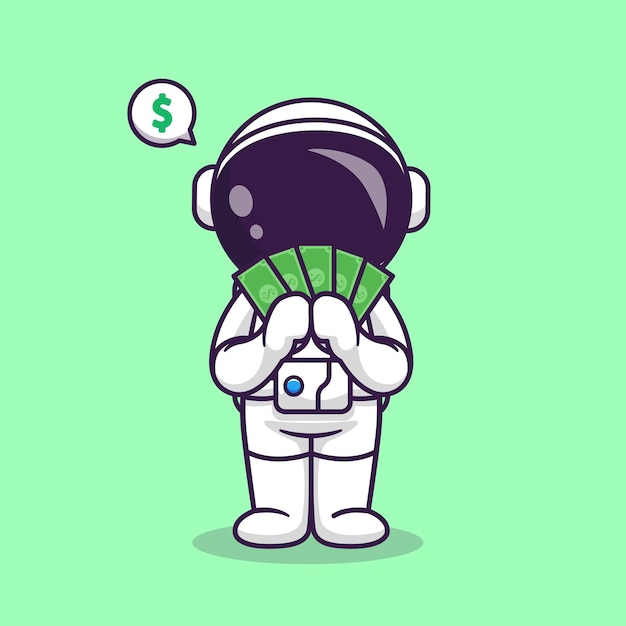 Vettore gratuito simpatico astronauta che tiene denaro cartoon vettore icona illustrazione scienza finanza icona concetto isolato