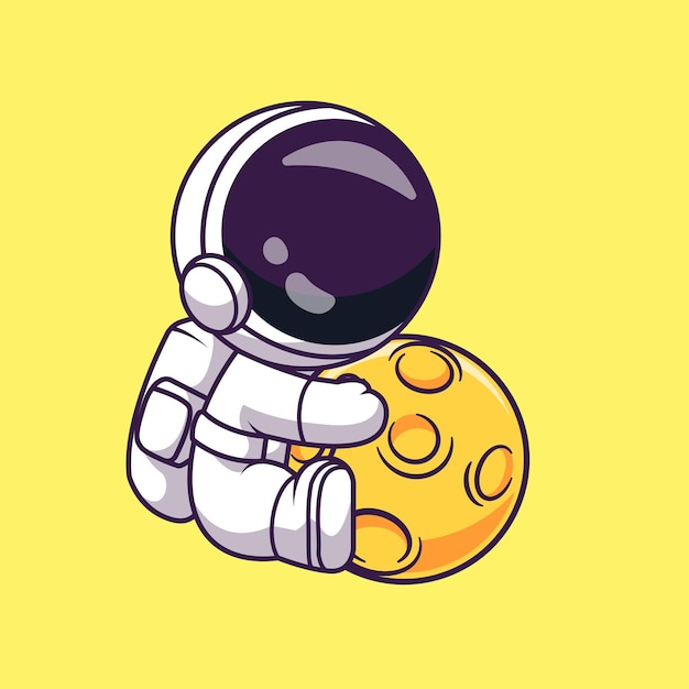 Free vector cute astronaut holding moon ball cartoon vector icon illustration science technology isolated flat