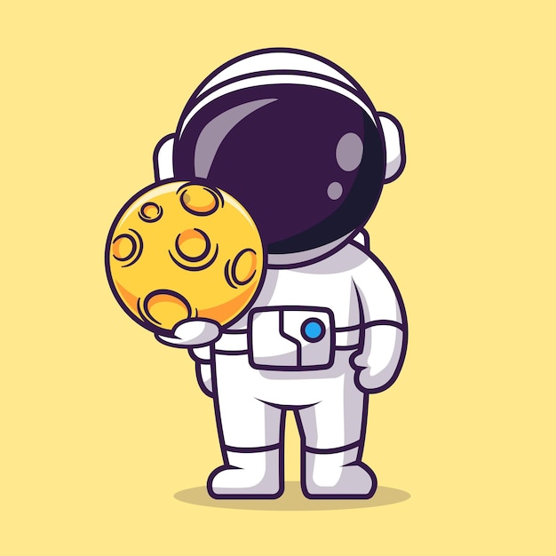 무료 벡터 귀여운 우주 비행사 지주 달 행성 만화 벡터 아이콘 일러스트 과학 기술 아이콘 절연