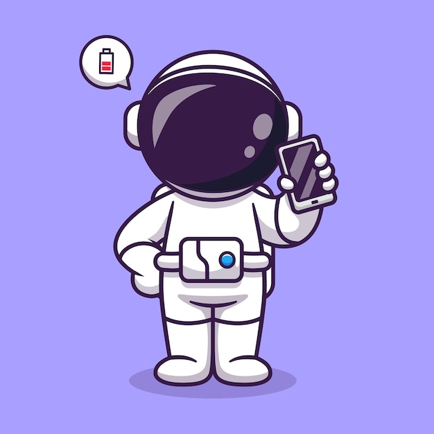 Cute Astronaut Holding Phone Cartoon Vector Icon Illustration Science Technology Icon Concept Isolated Premium Vector. Flat Cartoon Style