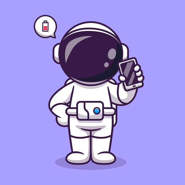 Cute Astronaut Holding Phone Cartoon Vector Icon Illustration Science Technology Icon Concept Isolated Premium Vector. Flat Cartoon Style