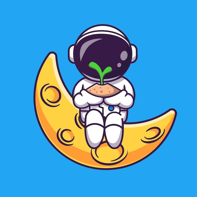 Cute Astronaut Holding Plant On Moon Cartoon Vector Icon Illustration Science Nature Icon Isolated