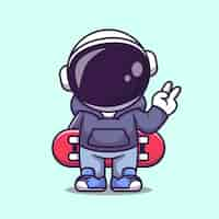 Free vector cute astronaut holding skateboard cartoon vector icon illustration science sports icon isolated