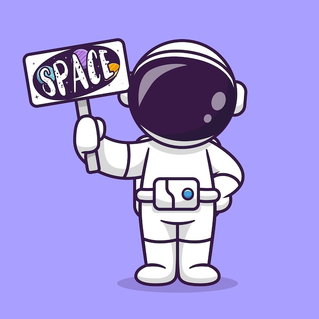 Cute Astronaut Holding Space Board Cartoon Vector Icon Illustration Science Technology Icon Isolated