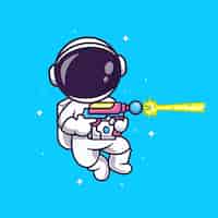 Free vector cute astronaut holding space gun cartoon vector icon illustration. science technology isolated flat