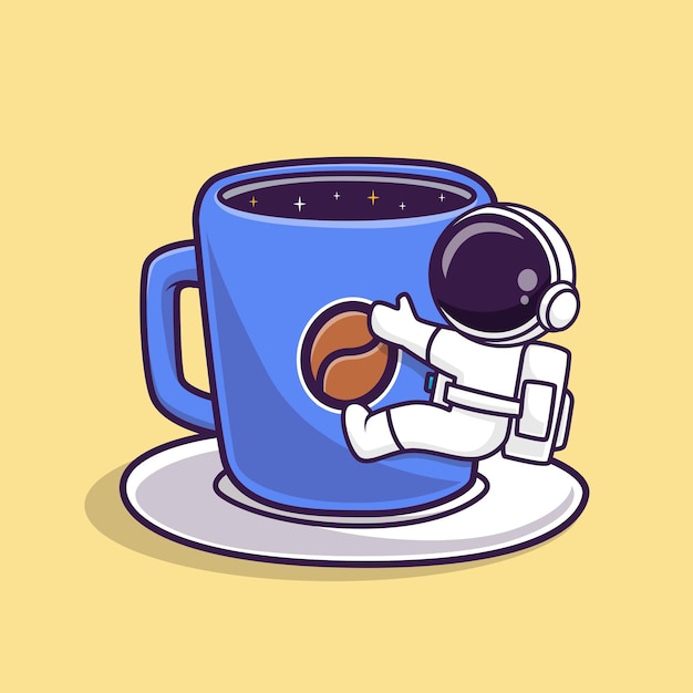 かわいい宇宙飛行士抱擁コーヒースペースカップ漫画ベクトルアイコンイラスト科学ドリンクアイコン分離