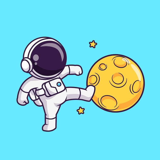 Cute Astronaut Kick Moon Cartoon Vector Icon Illustration Science Technology Icon Concept Isolated