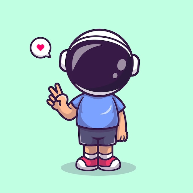 Free vector cute astronaut kid with peace hand cartoon vector icon illustration. science people icon isolated