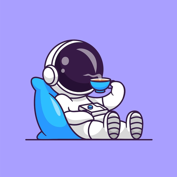 Free Vector cute astronaut lay on pillow with coffee cartoon vector icon illustration science drink isolated
