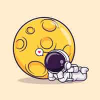 Free vector cute astronaut laying down with moon cartoon vector icon illustration science technology isolated