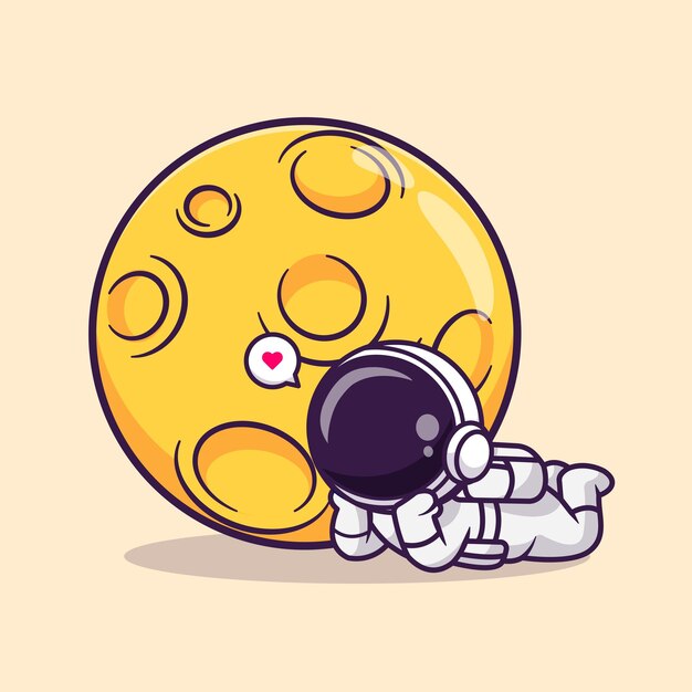 Cute Astronaut Laying Down With Moon Cartoon Vector Icon Illustration Science Technology Isolated