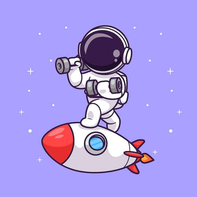 かわいい宇宙飛行士宇宙漫画ベクトル アイコン イラスト科学スポーツでロケットにダンベルを持ち上げる