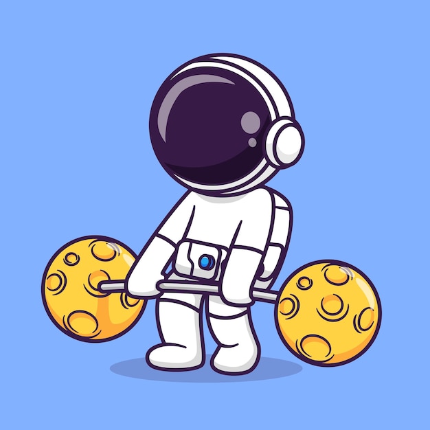 Free vector cute astronaut lifting moon barbell cartoon vector icon illustration science sport icon isolated