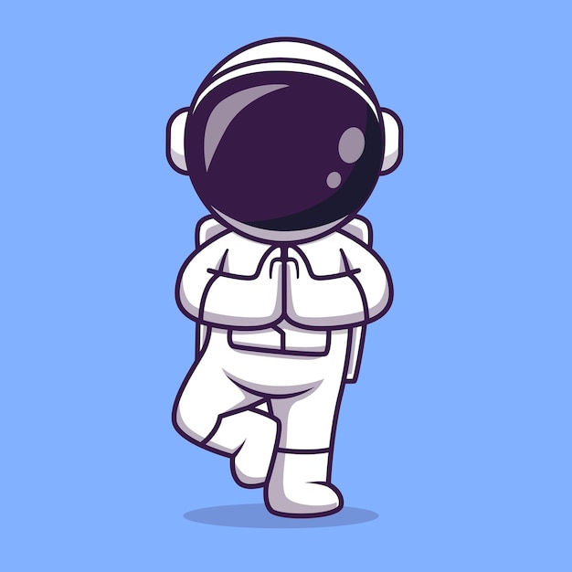 귀여운 우주 비행사 명상 요가 만화 벡터 아이콘 일러스트 과학 기술 아이콘 절연
