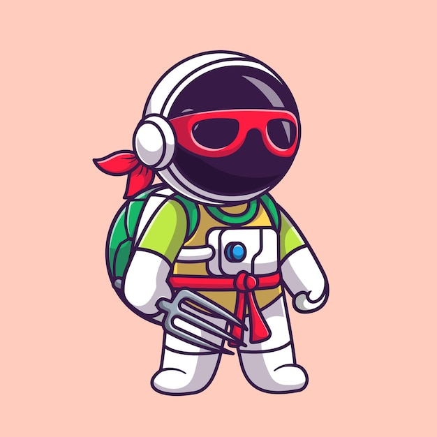 Vettore gratuito simpatico astronauta ninja turtle cartoon vettore icona illustrazione concetto di icona vacanze scienza isolato