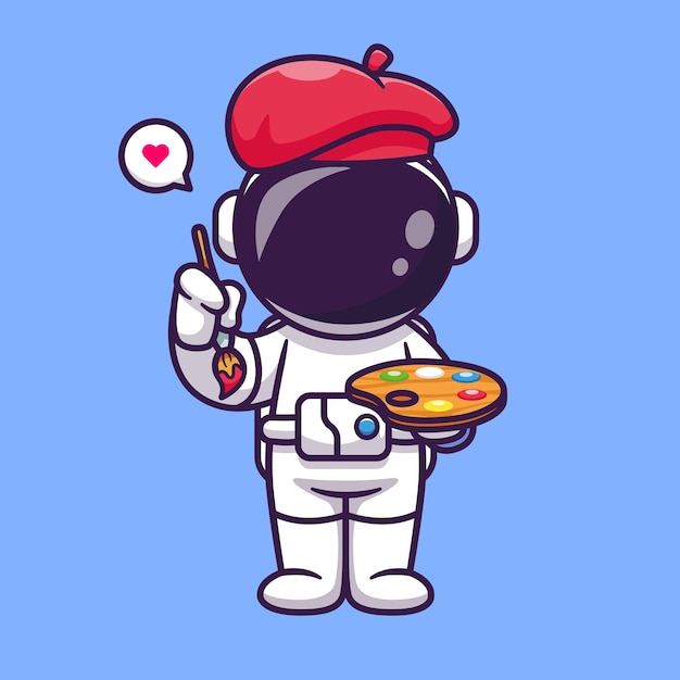 Cute Astronaut Painting Cartoon Vector Icon Illustration Fashion Icon Concept Isolated Premium Flat