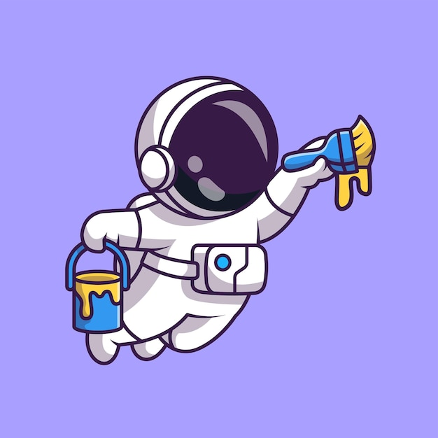Vettore gratuito simpatico astronauta dipinto cartoon icona vettore illustrazione scienza tecnologia icona concetto isolato