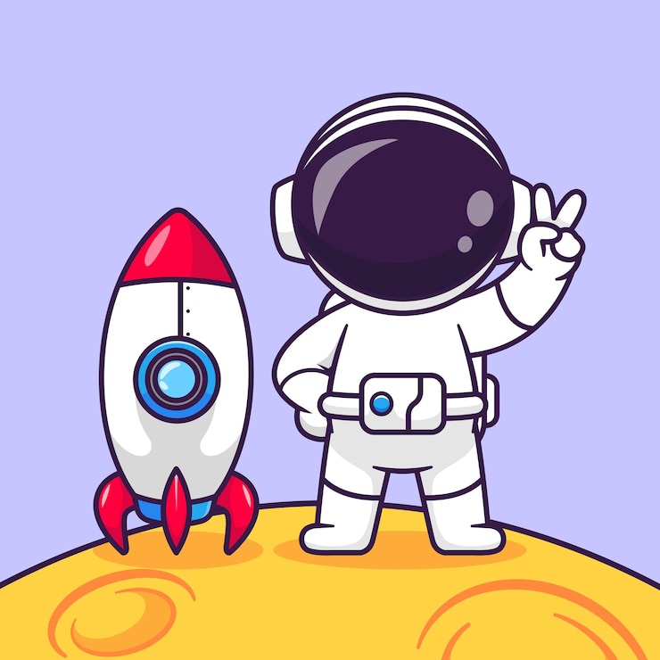 무료 Vector 로켓 만화 벡터 아이콘 일러스트 과학 기술 아이콘으로 달에 귀여운 우주 비행사 평화