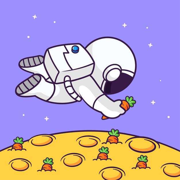 Free Vector cute astronaut planting carrot on moon cartoon vector icon illustration science technology isolated