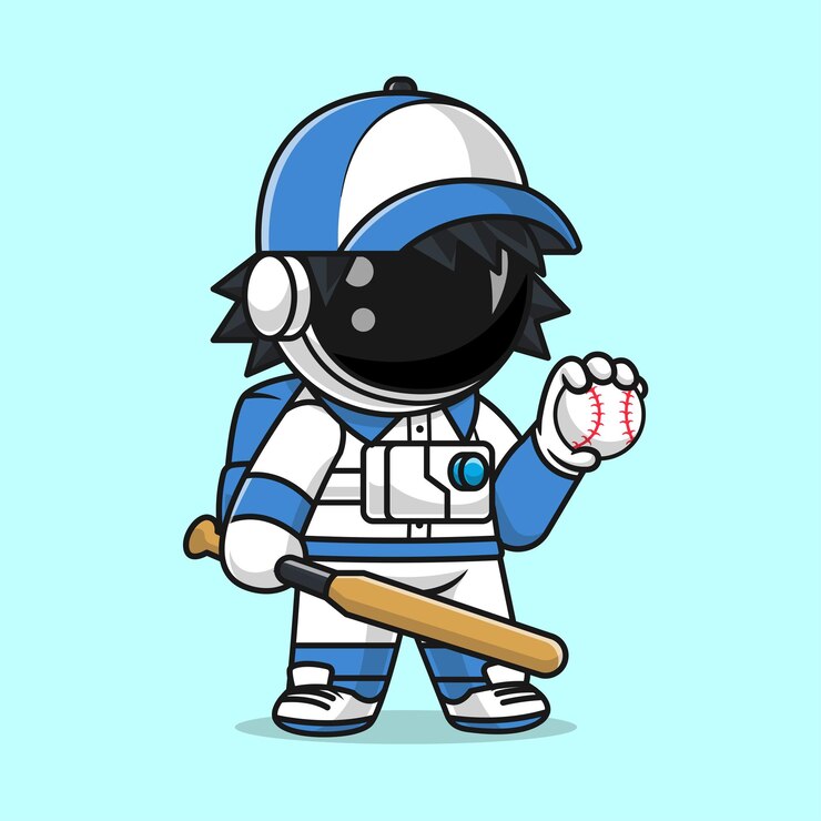 무료 Vector 귀여운 우주 비행사 야구 만화 벡터 아이콘 그림 과학 스포츠 아이콘 절연 플랫