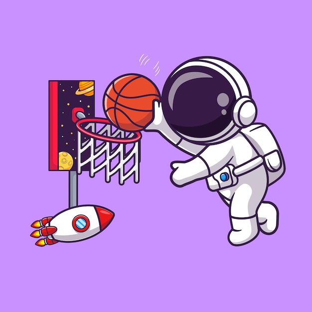 Cute Astronaut Playing Basketball in Space – Vector Illustration