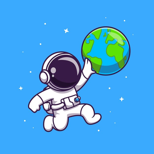 Симпатичный астронавт, играя иллюстрации шар земли.