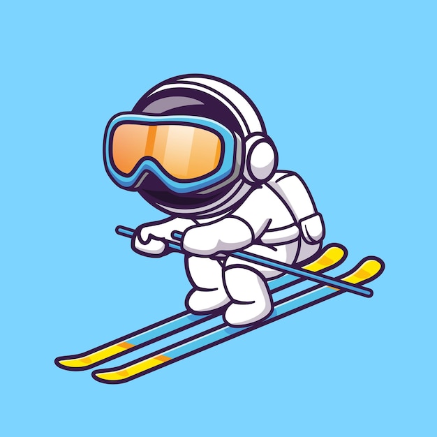 Free vector cute astronaut playing ice ski cartoon vector icon illustration. science sport icon concept isolated